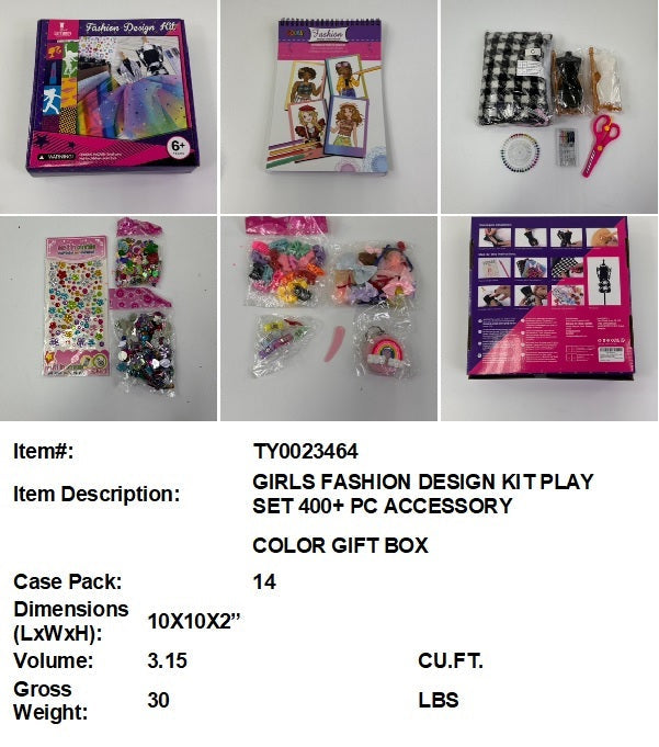 10X10X2"GIRLS FASHION DESIGN KIT PLAY SET