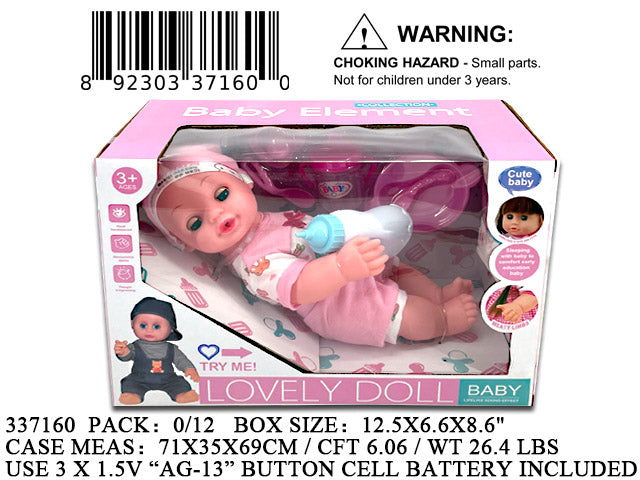 12.5X6.6X8.6"B/O IC 14"BABY DOLL FEEDING PLAY SET