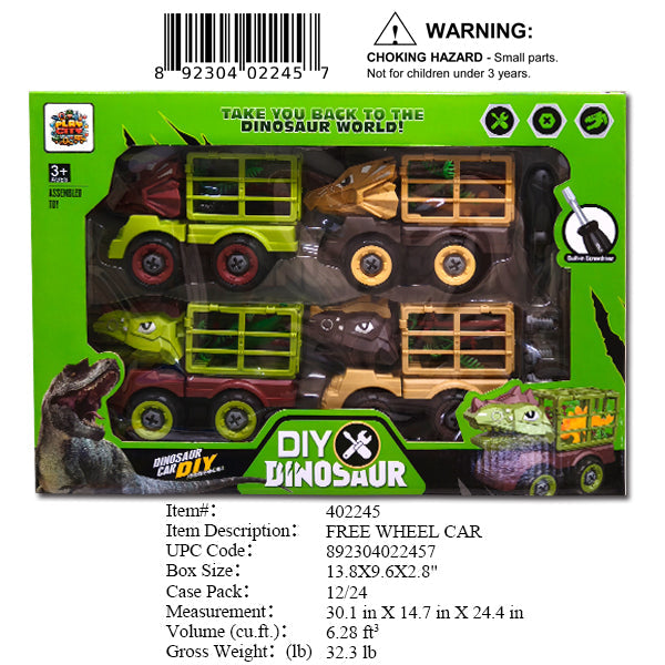 13.8X9.6X2.8"4PC DIY DINOSAUR TRUCK