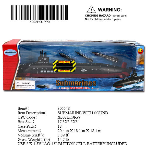 17.3X5.5X3"SUBMARINE WITH IC SOUND