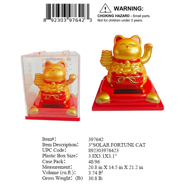 3.8X3.1X3.1"3"SOLAR FORTUNE LUCKY CAT