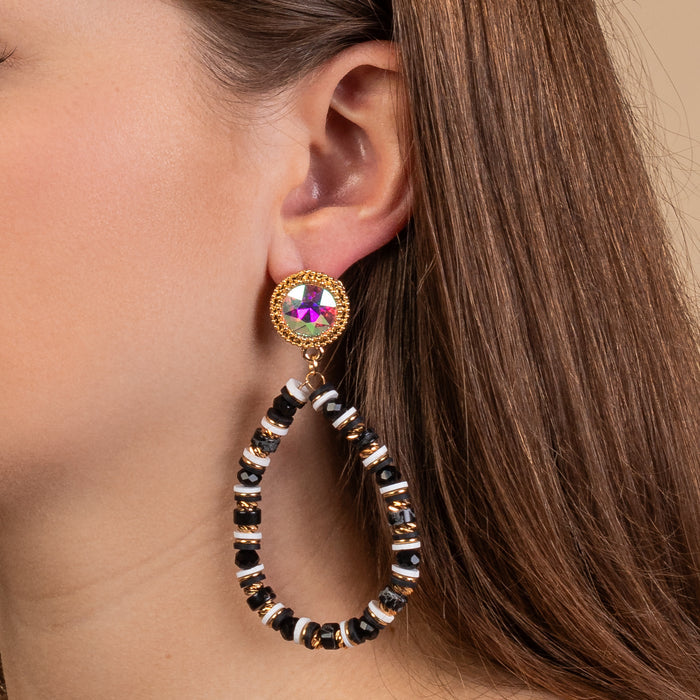 93198 - Beaded Hoop Earrings - Black