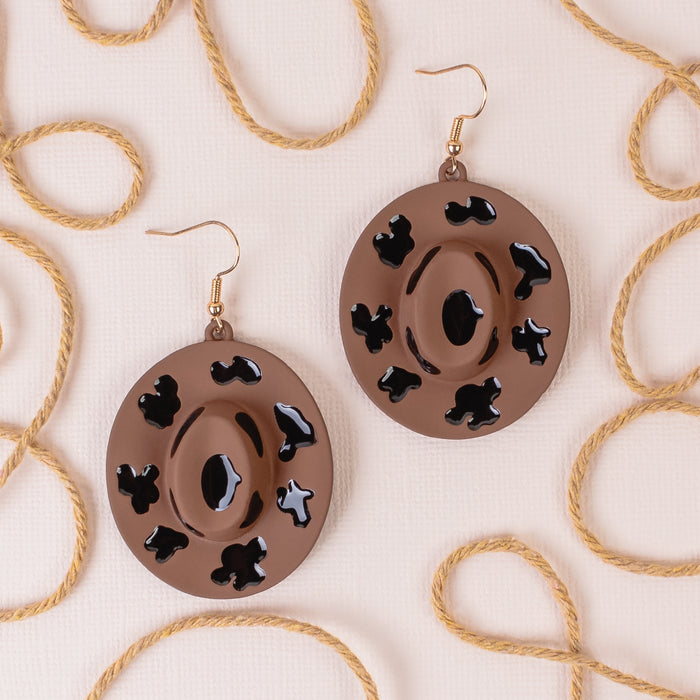 93295 - Western Cowboy Hat Earrings - Dark Brown