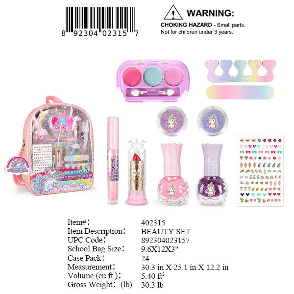 9.6X12X3"GIRLS MAKE UP SET IN BACK PACK