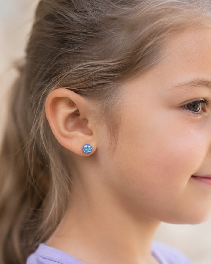 Blue glitter resin stud earrings
