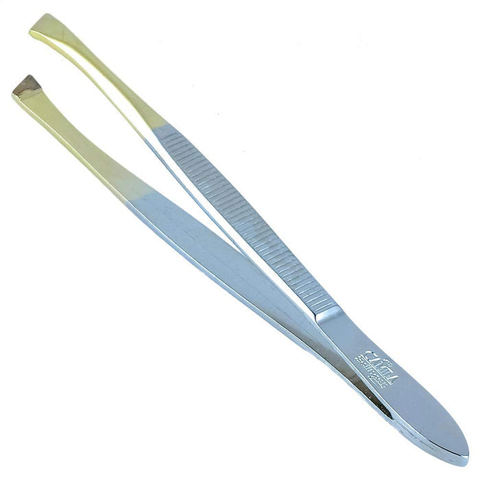Camila Solingen CS29 3 1/2" Gold Tipped, Surgical Grade, German Stainless Steel Tweezers (Slanted)