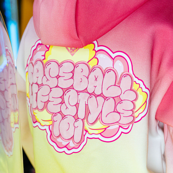 Adult model wearing Cotton Candy Pink Lemonade hoodie