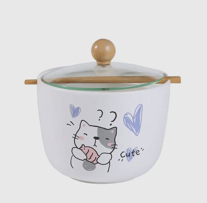 Cute Cat 26oz Bowl with Lid and Chopsticks