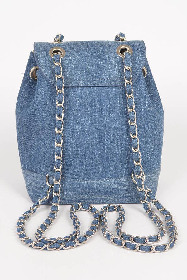 Denim Chain Strap Bucket Back Pack