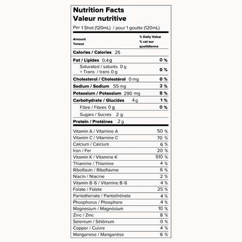 Electrolyte Super Shot Nutrition Facts Table
