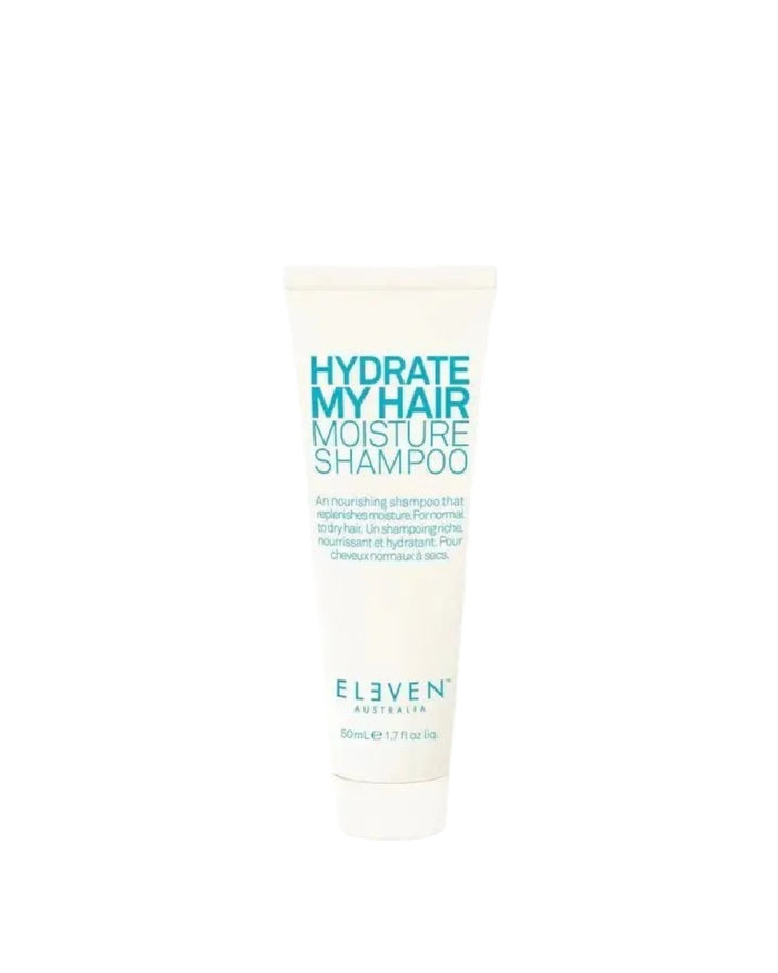 Shampoo bottle labeled 'Hydrate My Hair Moisture Shampoo' by 'Eleven Australia' on a white background - hair Care Canada