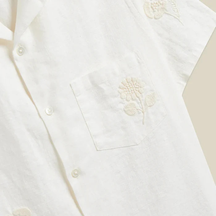 Embroidery Nature Ramie Shirt in Ecru