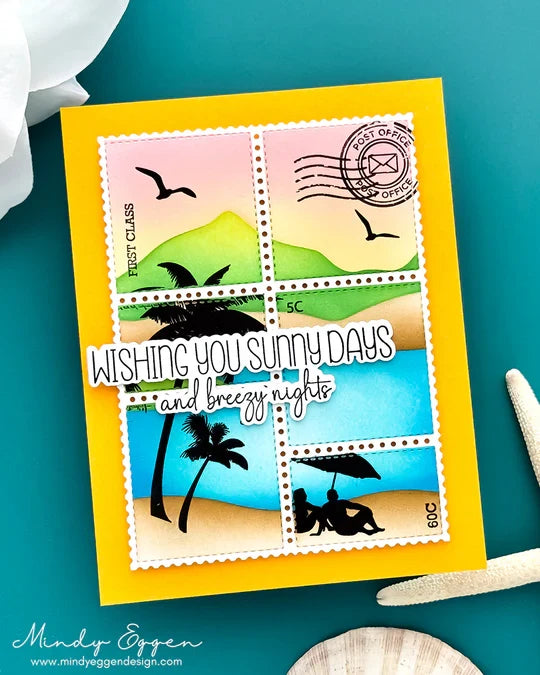 Gina K. Designs - Stamp & Die Set - Sunny Days and Breezy Nights. Set by Gina K. Designs. At Embellish Away in Bowmanville Ontario Canada. Example by Mindy Eggen.
