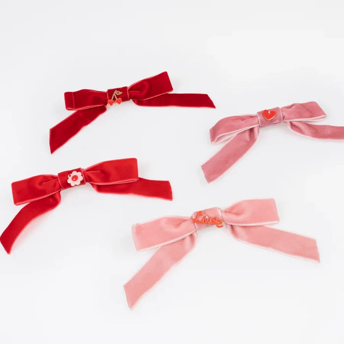 Meri Meri - Hair Clips - Velvet Bows With Charms - Contents