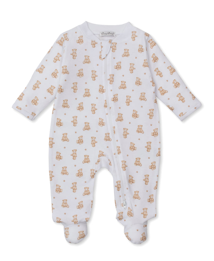 Kissy Teddy Bear Time Printed Zipper Footie-Brown