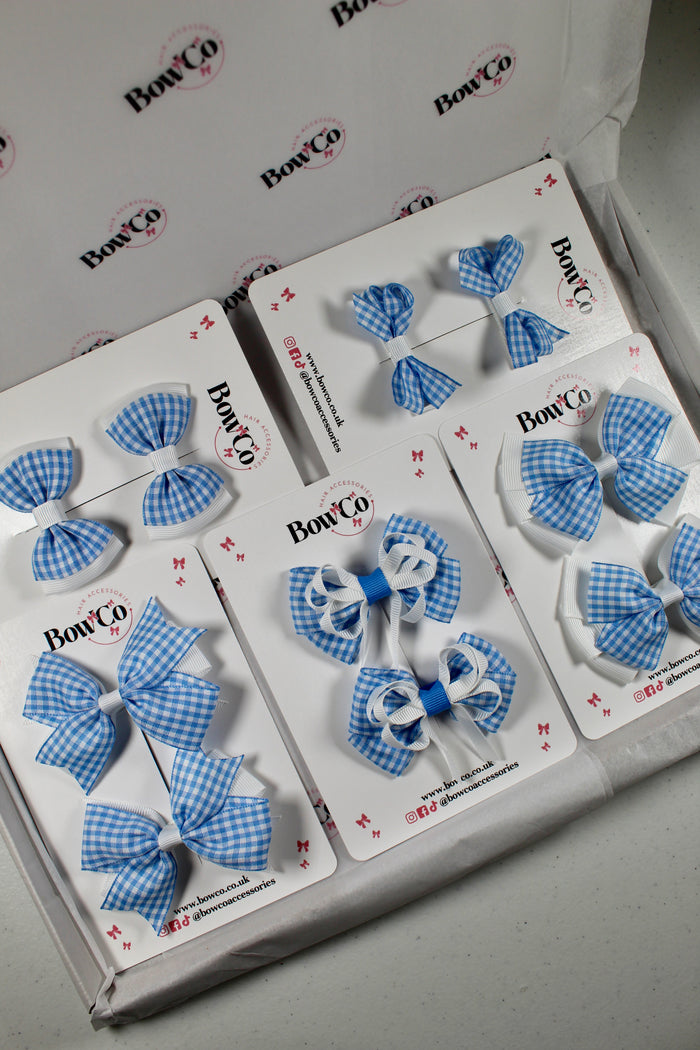 Light Blue Gingham School Bow Bundle – Small/Medium - Clip