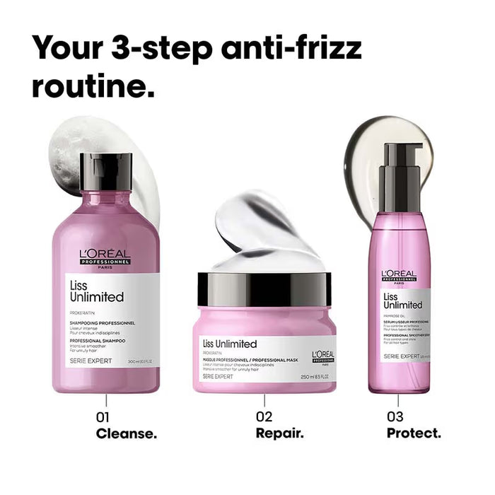 L’Oreal Professionnel Liss Unlimited Shampoo 300ml, Hair Mask 250gm and Hair Serum 125ml, Serie Expert