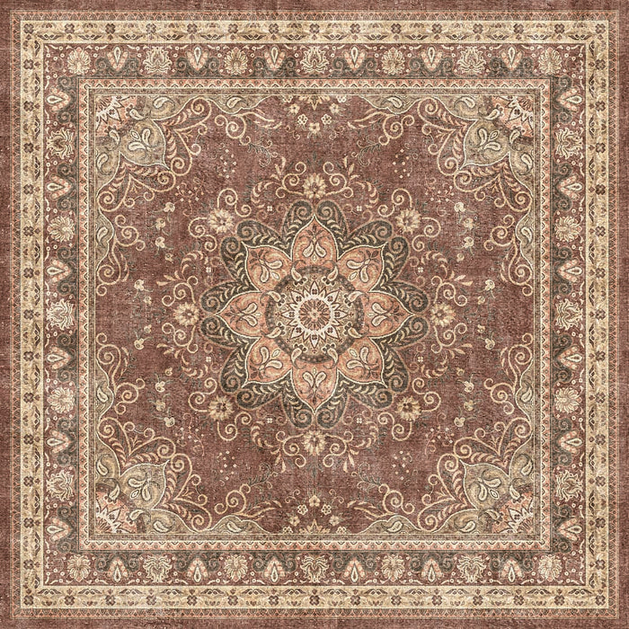 Rust and cream traditional rug with a central floral medallion and ornate border pattern.