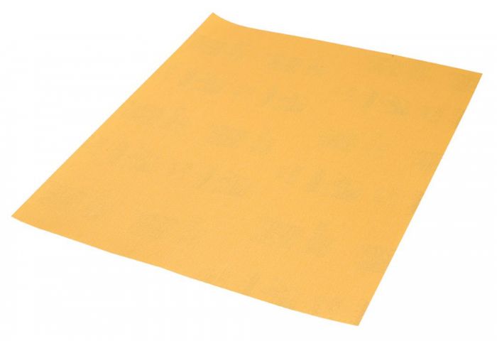 Mirka Gold 9" x 11" piece of yellow sandpaper.