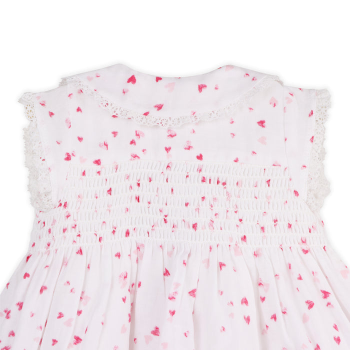 Nora Fluttering Hearts Smocked Baby Dress + Bloomer (Organic Muslin)