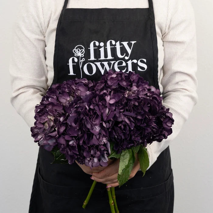 Plum Noir Airbrushed Hydrangea Flower Apron - Image