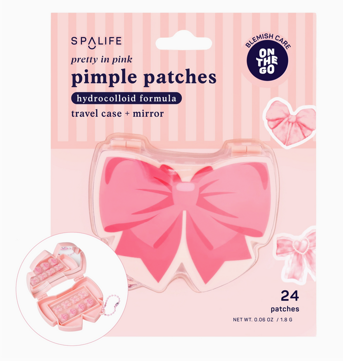 Spalife pimple patches packaging with pink bow design on a white background