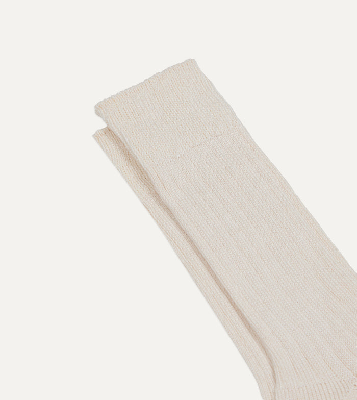 RoToTo Ecru Linen-Cotton Ribbed Socks