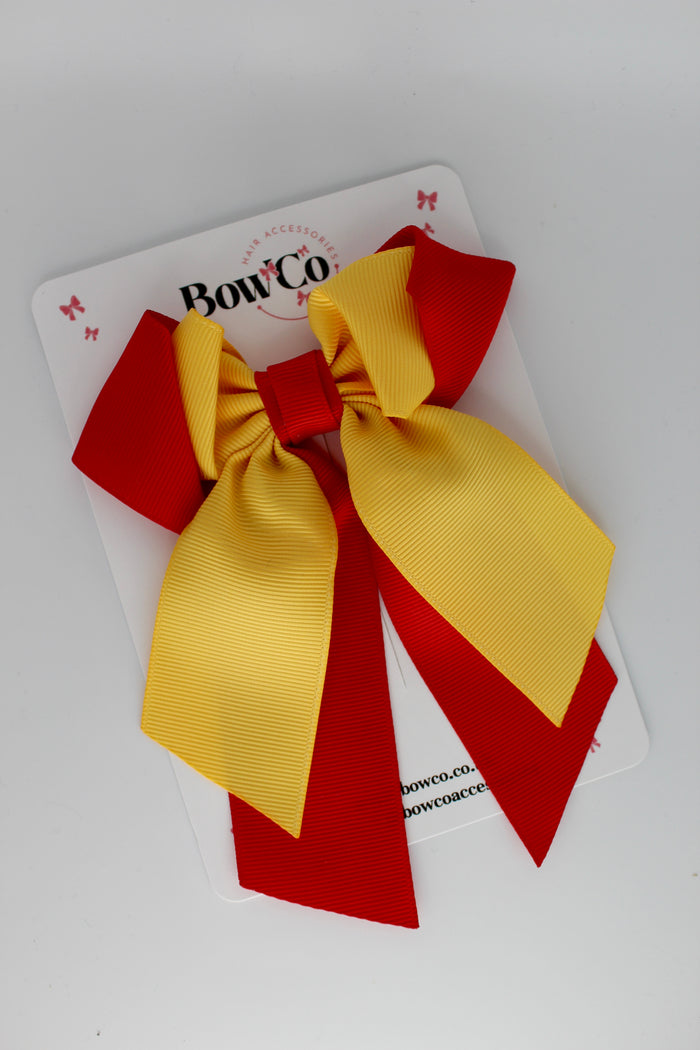 School Bow - and Yellow Gold - Loop Tail Hair Bow - Clip