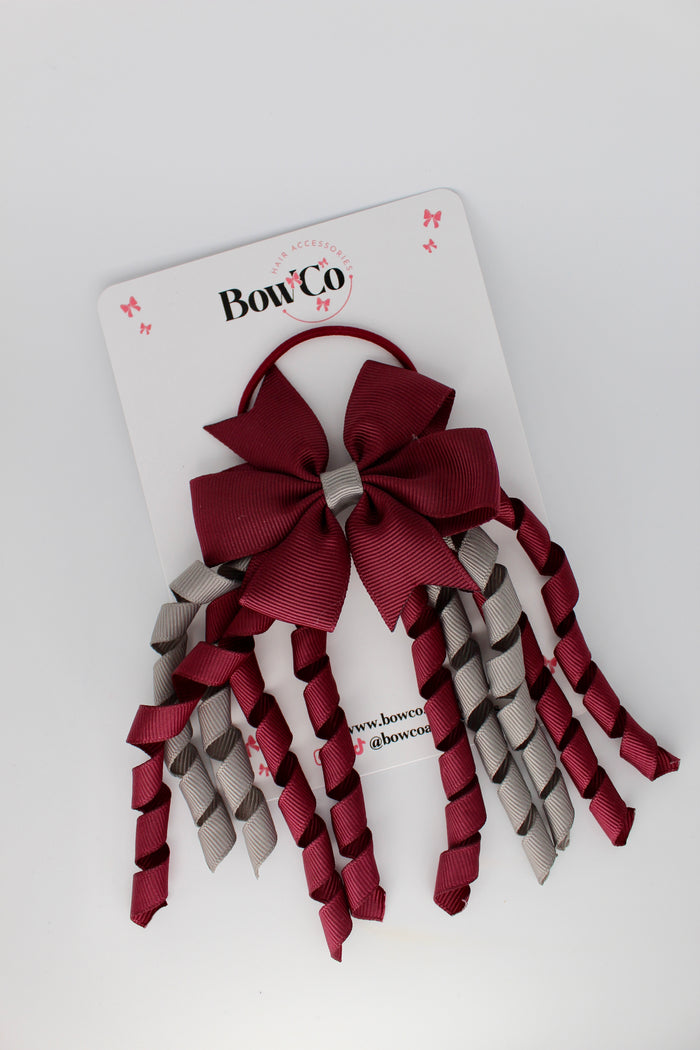 School Bow Burgundy and Metal Grey - Pinwheel Corker Bow - Elastic