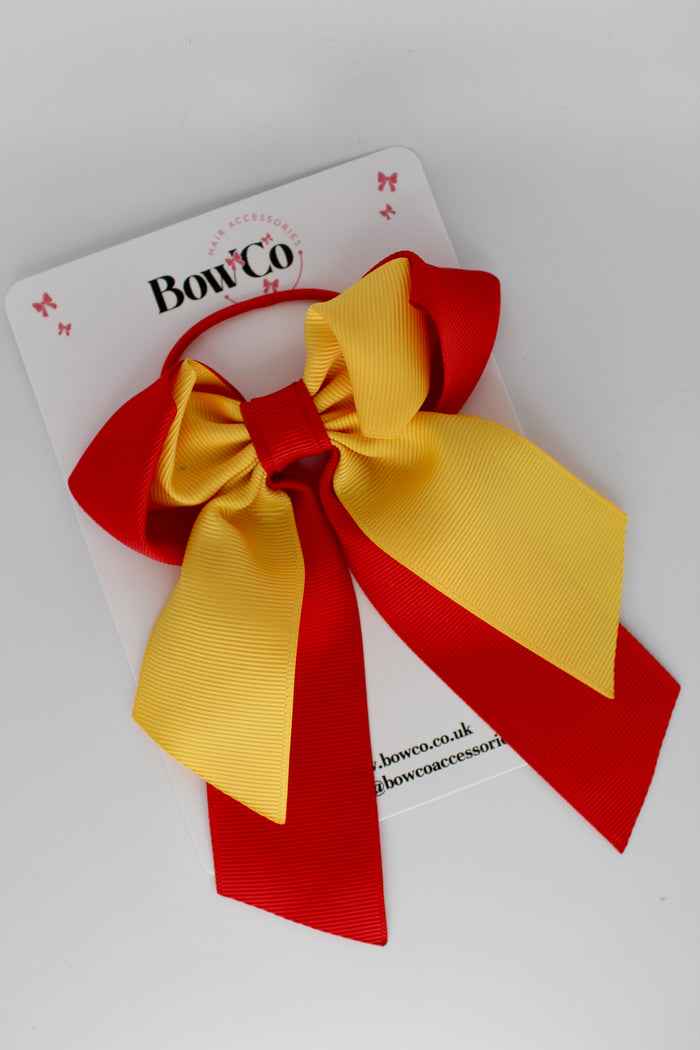 School Bow Red and Yellow Gold - Loop Tail Bow - Elastic