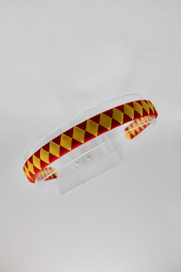 School Hair Accessories - Pleated Red and Yellow Gold Hair Band