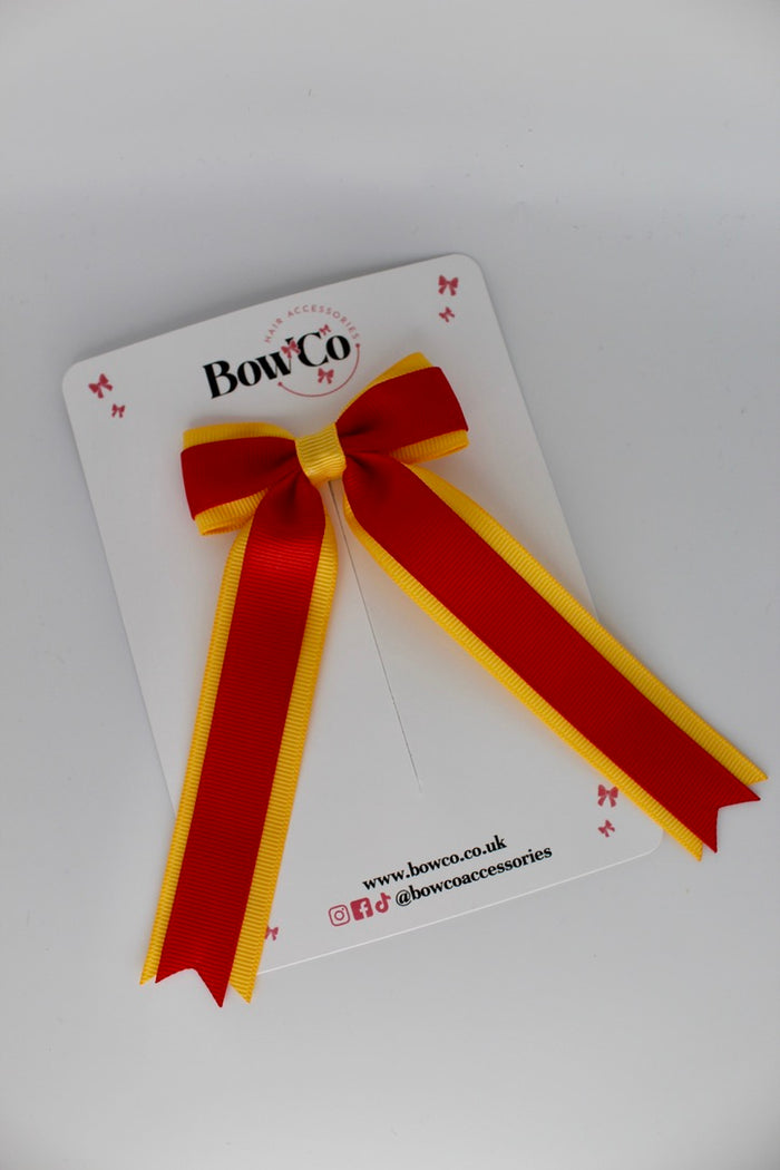 School Red and Yellow Tuxedo Tails Bow – Clip