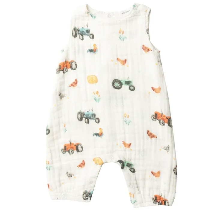 Sleeveless Shortie Romper Tractors | Angel Dear - Angel Dear