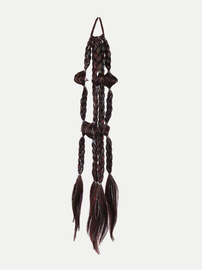 Synthetic Pre-Braided Festival Hair | Brunette + Tinsel-Image 2