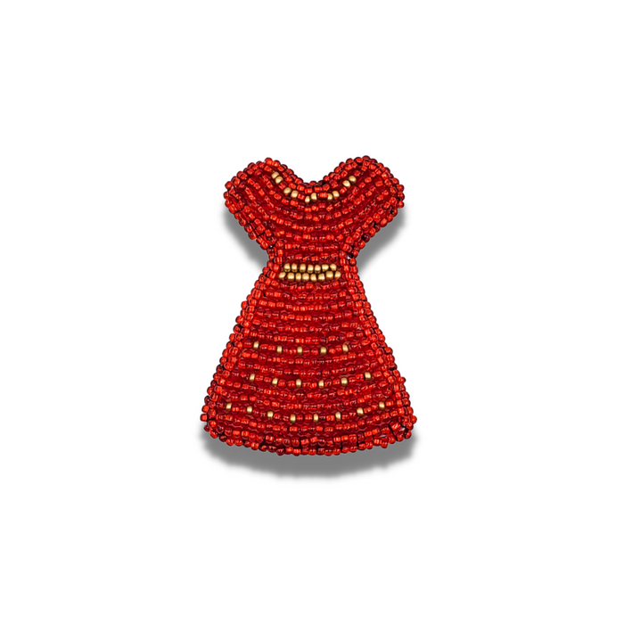 TRIBAL ROOTS - Beaded Brooch Red Dress