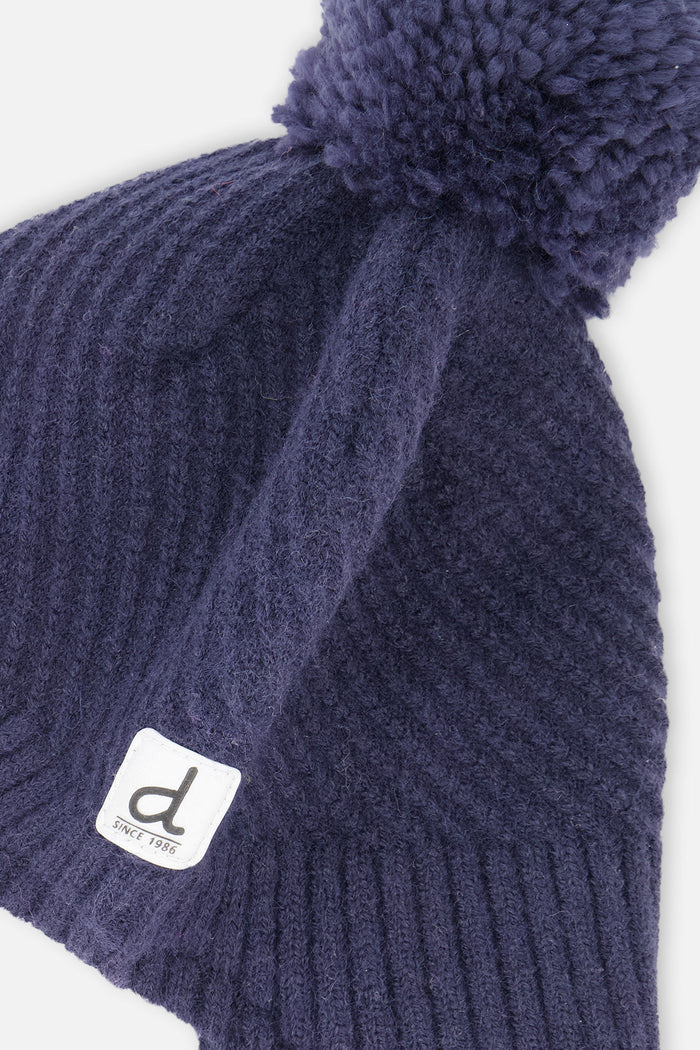 Winter Peruvian Knit Hat With Pompom Navy Blue-3