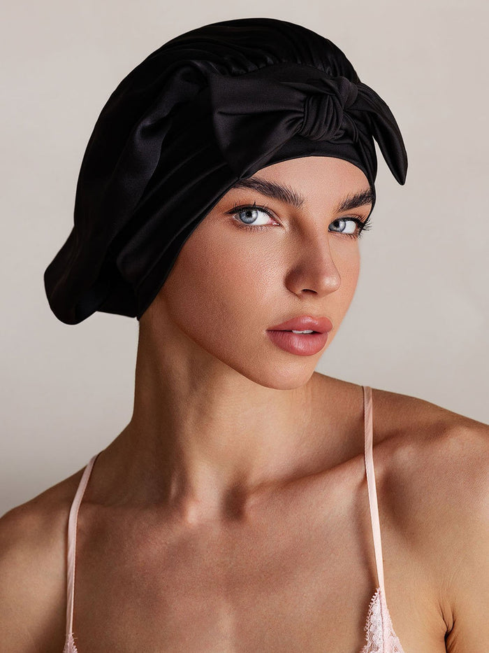 [Black] SilkSilky  Sleep Cap 001
