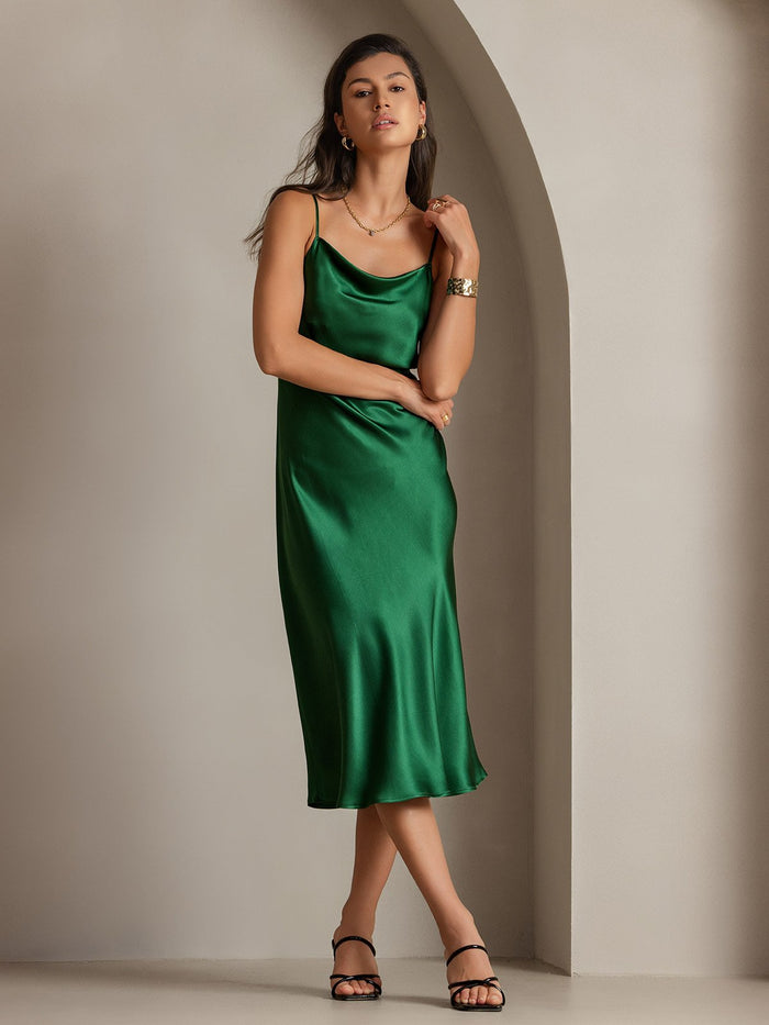 [Green] SilkSilky  Spaghetti Strap Cowl Neck Dress 004