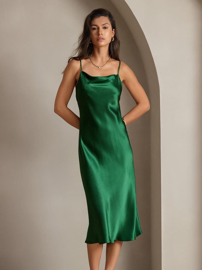 [Green] SilkSilky  Spaghetti Strap Cowl Neck Dress 008