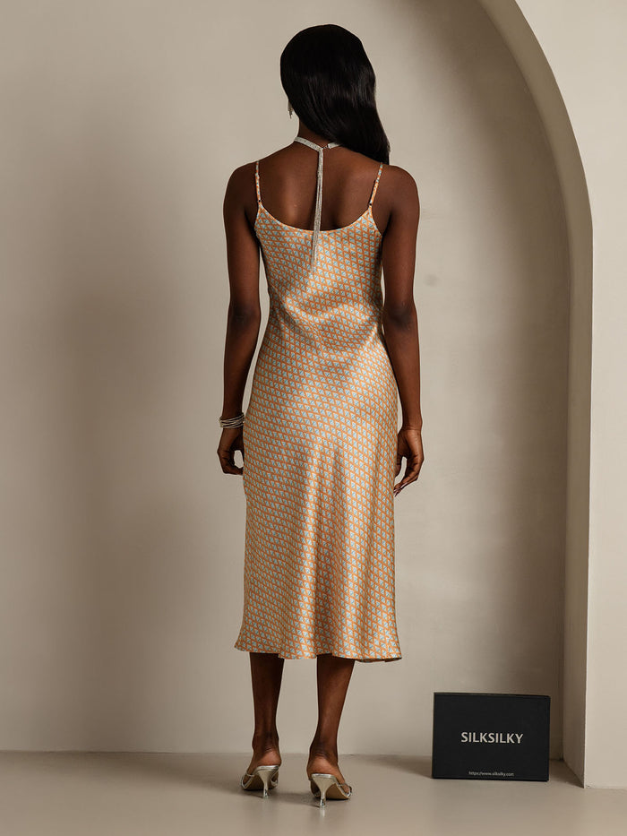 [Floral] SilkSilky  Spaghetti Strap V Neck Dress 002