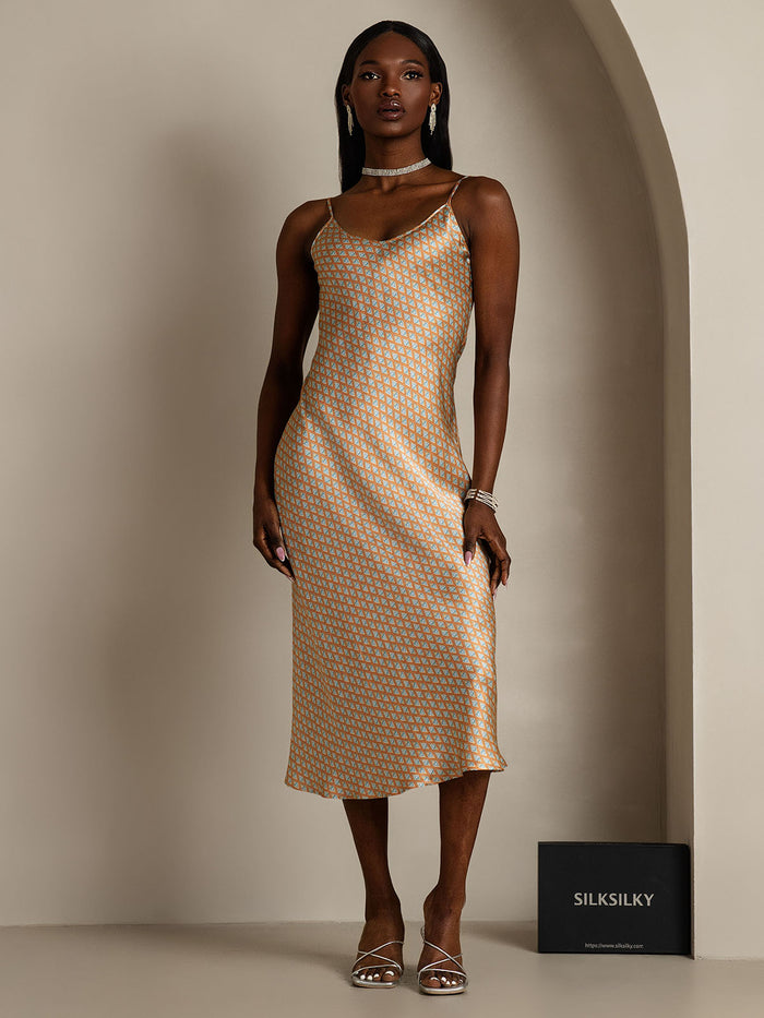[Floral] SilkSilky  Spaghetti Strap V Neck Dress 006