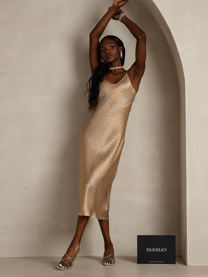 [Floral] SilkSilky  Spaghetti Strap V Neck Dress 007