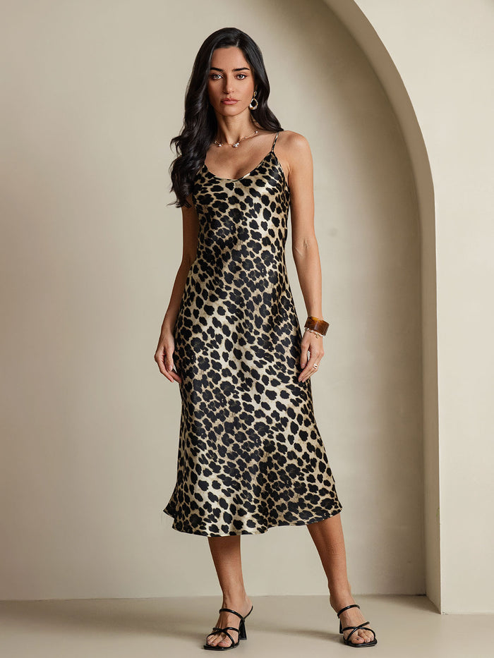 [Leopard] SilkSilky  Spaghetti Strap V Neck Dress 001