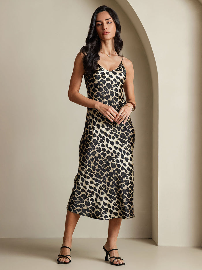 [Leopard] SilkSilky  Spaghetti Strap V Neck Dress 003
