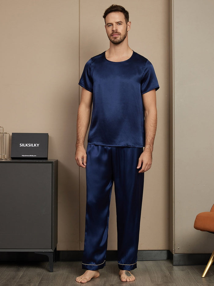 [Dark Blue] SilkSilky  Short Sleeve Round Neck Men's Pajamas 003
