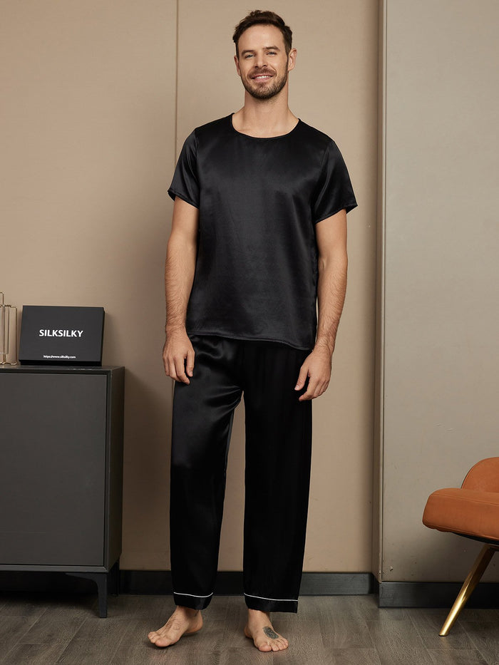 [Black] SilkSilky  Short Sleeve Round Neck Men's Pajamas 001
