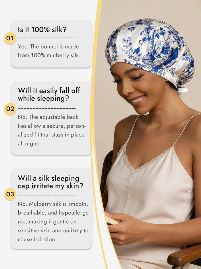 [Blue and White Porcelain] SilkSilky  Sleep Cap 005