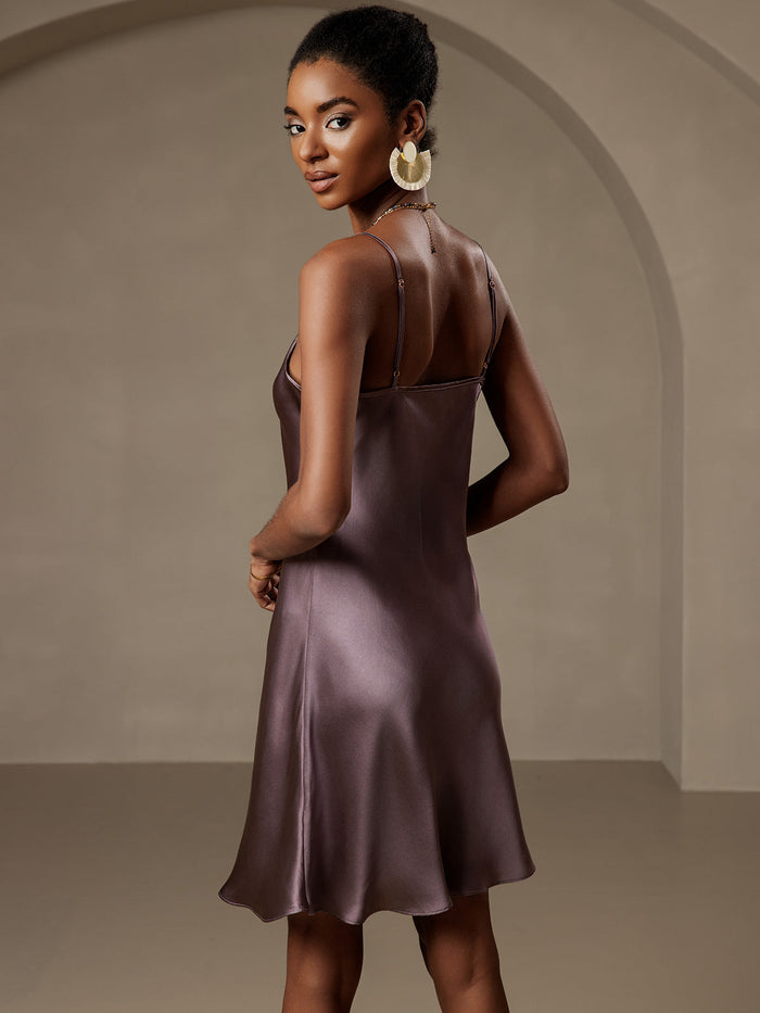 [Purple Gray] SilkSilky  Spaghetti Strap V Neck Dress 002