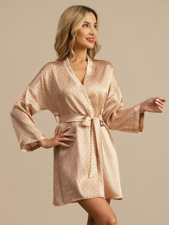 [Yellow Heart Geo] SilkSilky  Long Sleeve Women's Robe 001