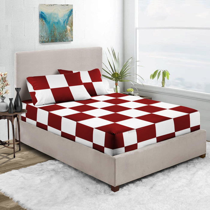 1000 and 600 TC Burgundy - White Chex Fitted Sheet